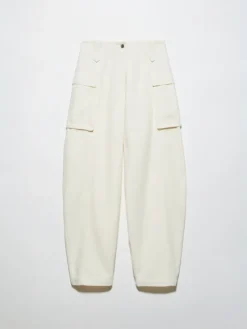 Barrel-leg cargo trousers - cream