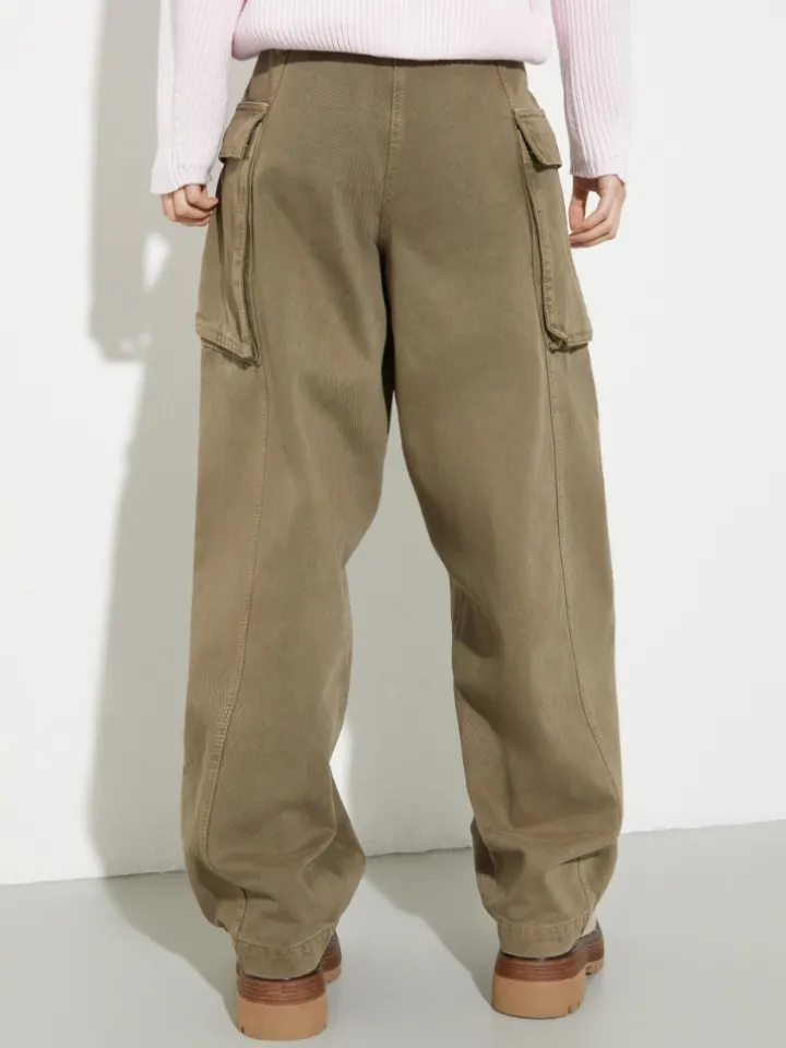 Barrel-leg cargo trousers - kaki