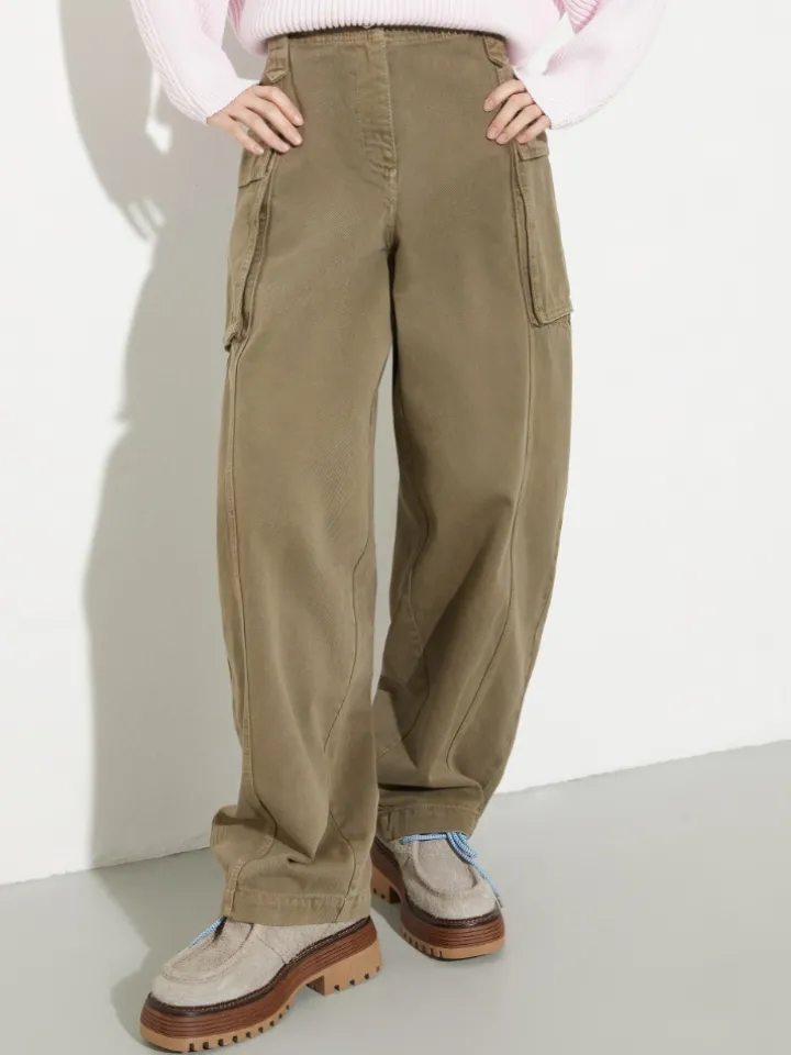 Barrel-leg cargo trousers - kaki