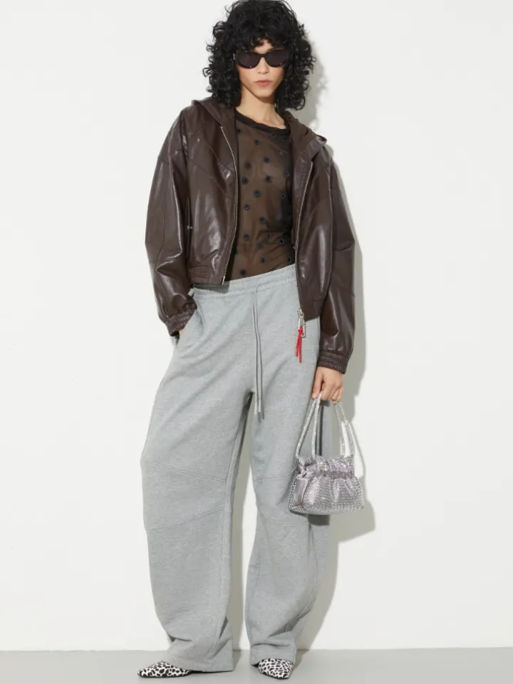 Barrel-leg cotton-fleece joggers - melange grey