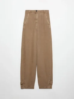 Barrel-leg twill trousers - cocoa