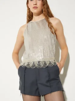 Bead and grosgrain belt - silver