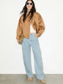 Bejewelled satin bomber jacket - beige