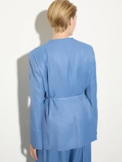 Belted single-breasted blazer - avio