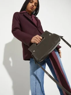 Bookbag glossy-leather bag - medium grey