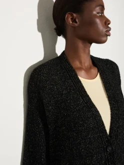 Bouclé cardigan with fringes - black