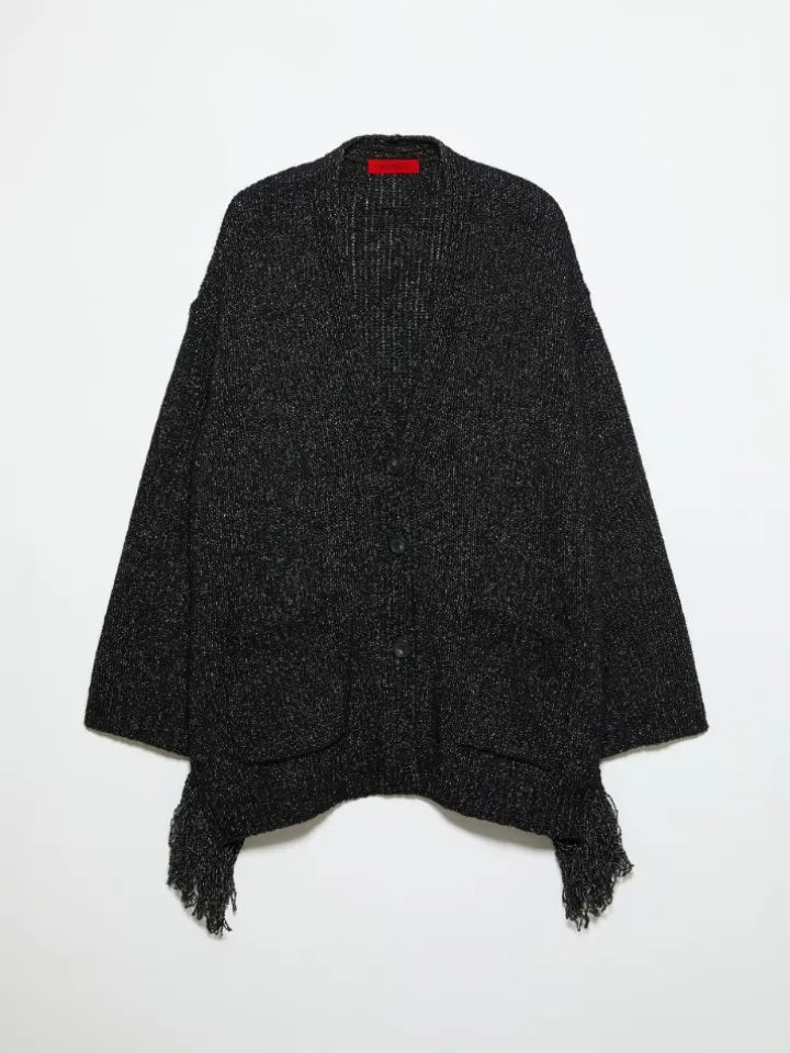 Bouclé cardigan with fringes - black