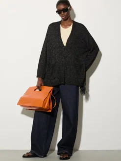 Bouclé cardigan with fringes - black