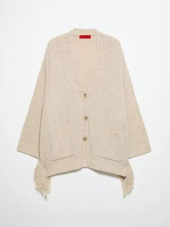 Bouclé cardigan with fringes - ice