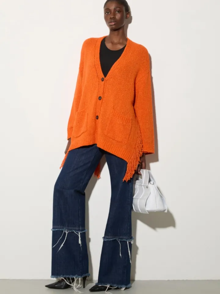 Bouclé cardigan with fringes - orange