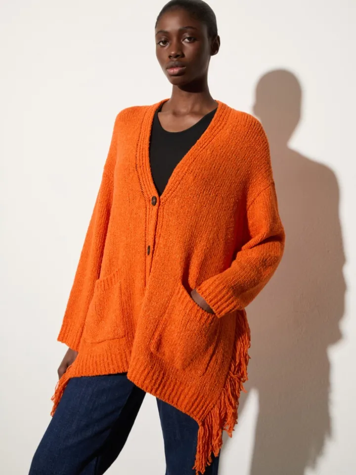 Bouclé cardigan with fringes - orange