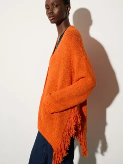 Bouclé cardigan with fringes - orange
