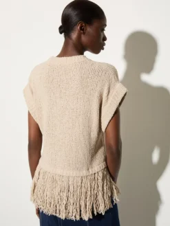 Bouclé jumper with fringe - ice
