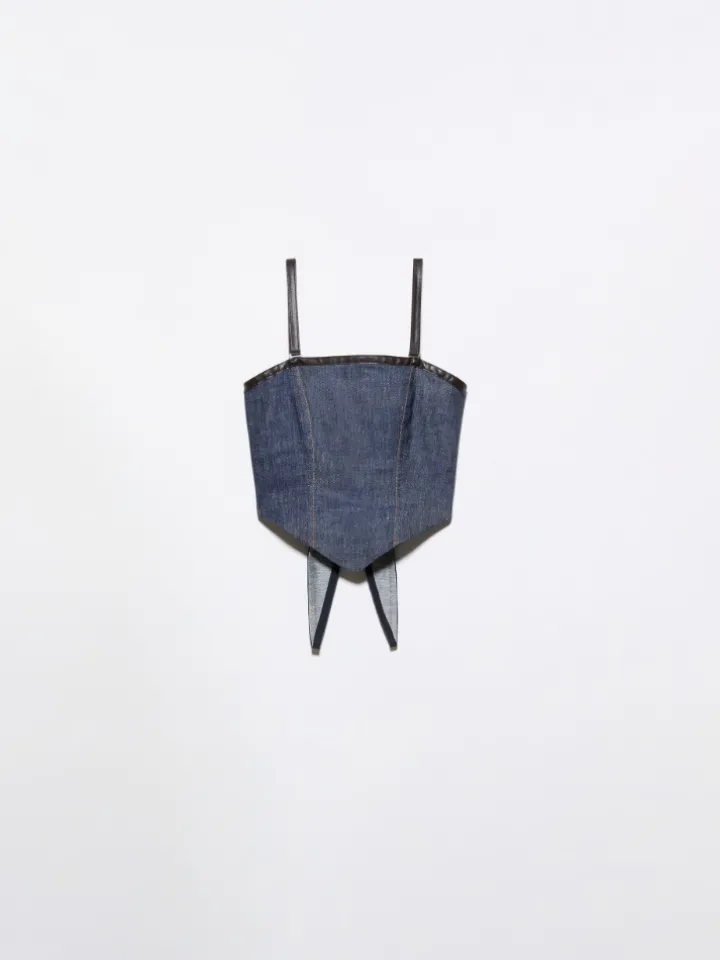 Cotton and linen denim top - navy