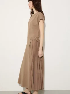 Cotton and linen jersey dress - mud
