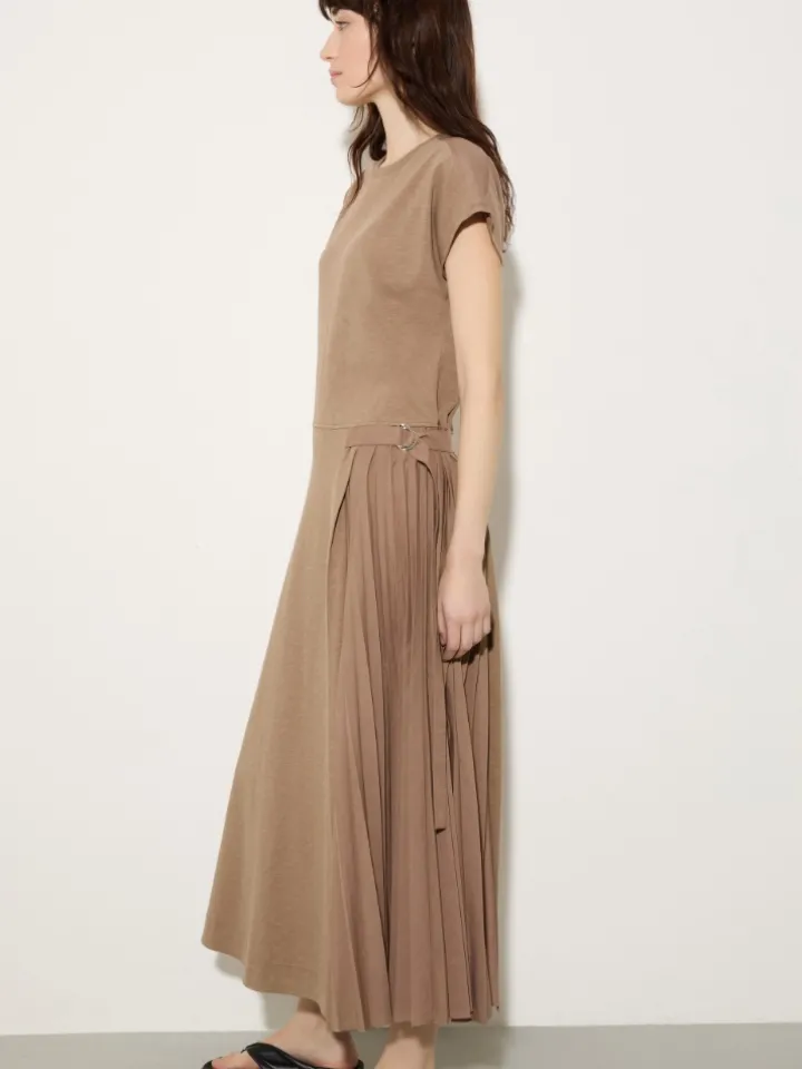 Cotton and linen jersey dress - mud