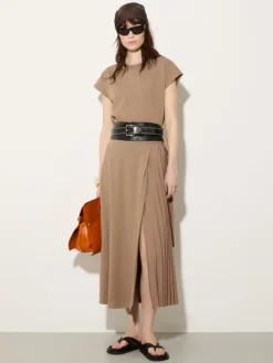 Cotton and linen jersey dress - mud