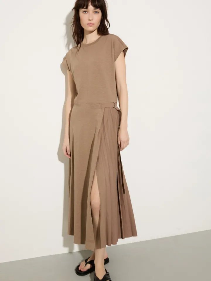 Cotton and linen jersey dress - mud