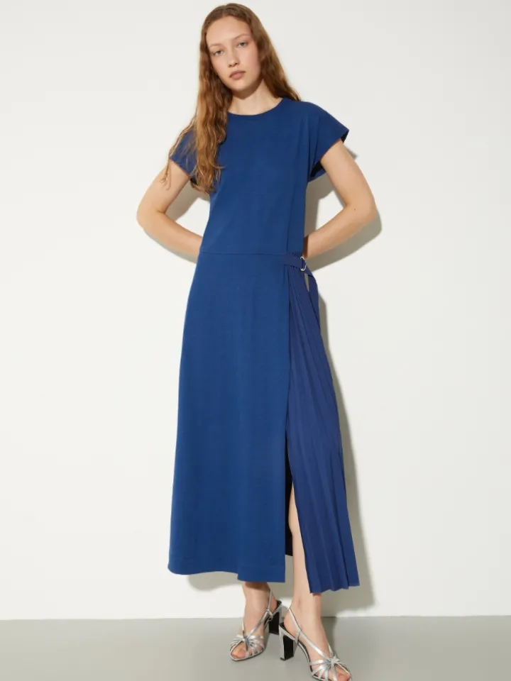 Cotton and linen jersey dress - navy