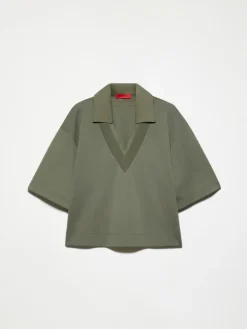 Cotton and linen layered T-shirt - kaki