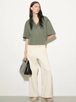Cotton and linen layered T-shirt - kaki