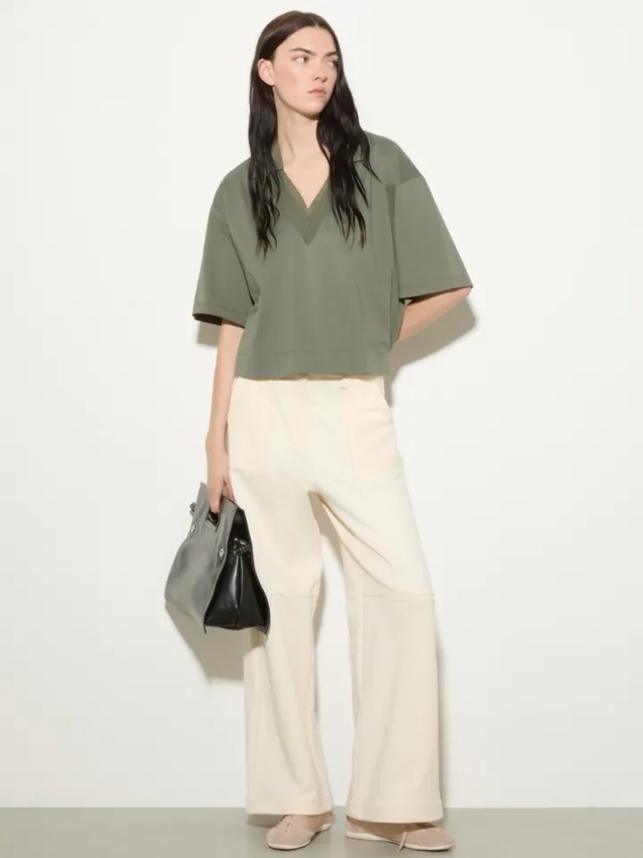 Cotton and linen layered T-shirt - kaki