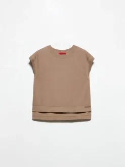 Cotton-fleece and poplin gilet - mud