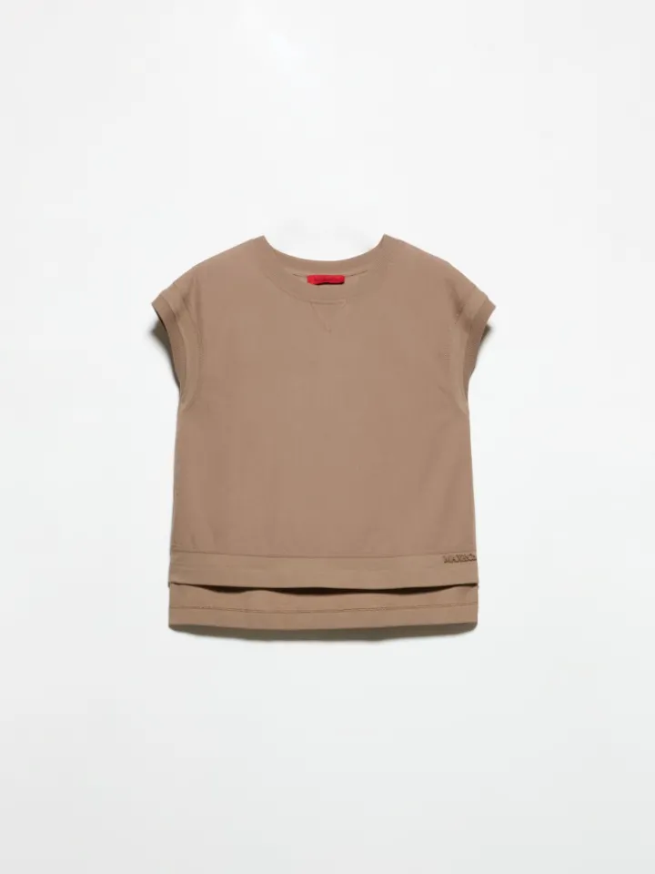 Cotton-fleece and poplin gilet - mud