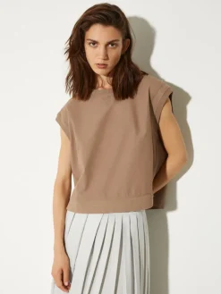 Cotton-fleece and poplin gilet - mud