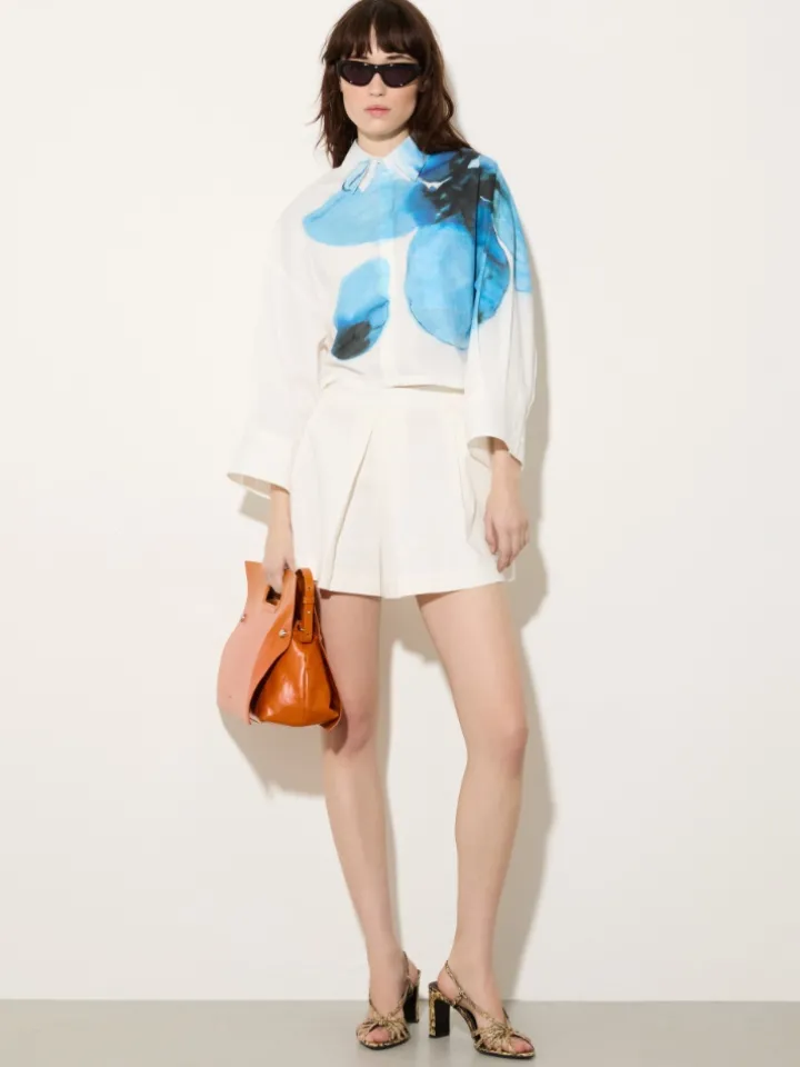 Cotton gabardine shorts - white