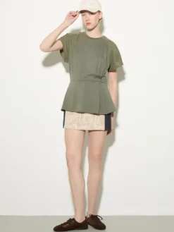 Cotton piqué and linen T-shirt - kaki