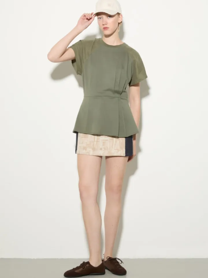 Cotton piqué and linen T-shirt - kaki