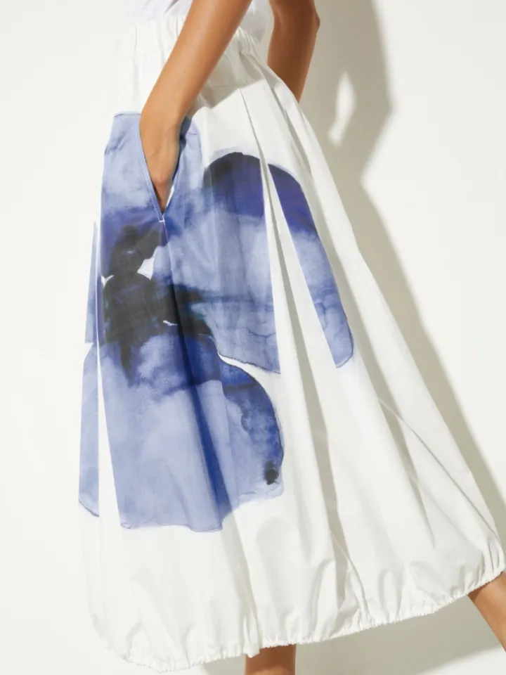 Cotton-poplin balloon midi skirt - cream