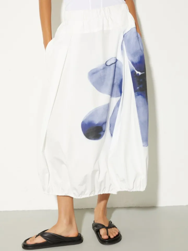 Cotton-poplin balloon midi skirt - cream