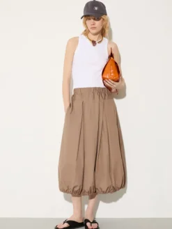 Cotton-poplin balloon midi skirt - turtledove