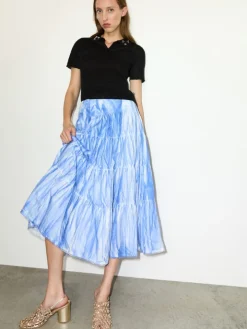 Cotton-poplin corolla midi skirt - light blue