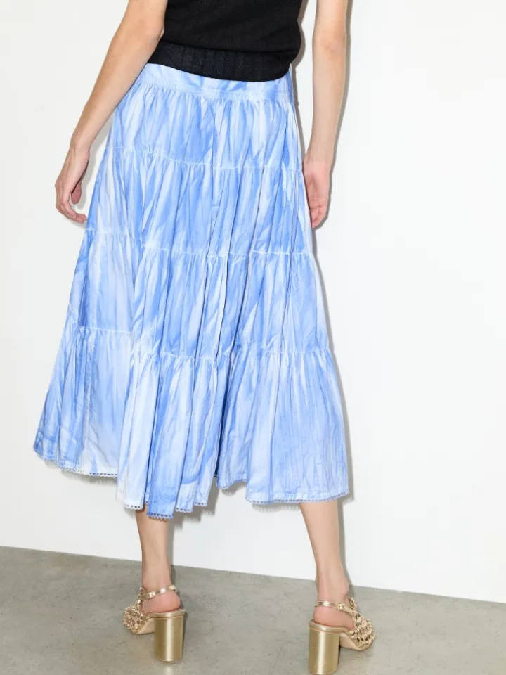 Cotton-poplin corolla midi skirt - light blue