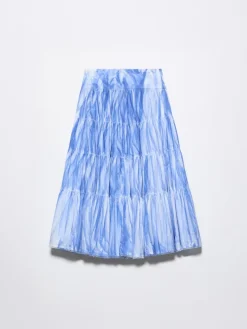 Cotton-poplin corolla midi skirt - light blue