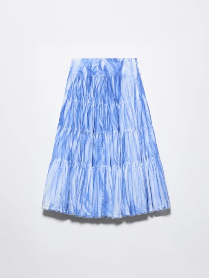 Cotton-poplin corolla midi skirt - light blue