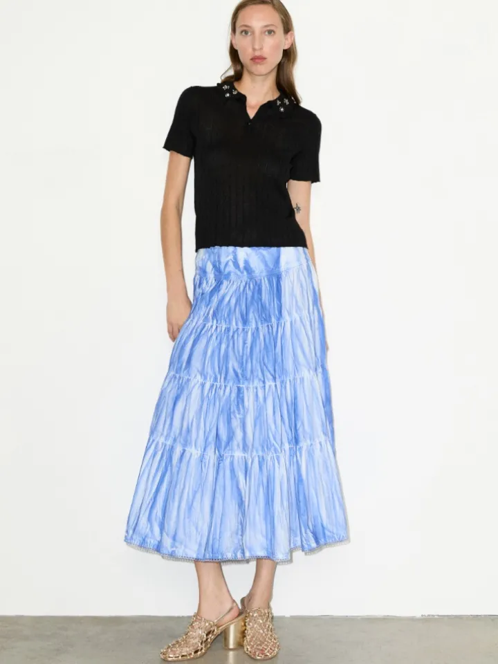 Cotton-poplin corolla midi skirt - light blue