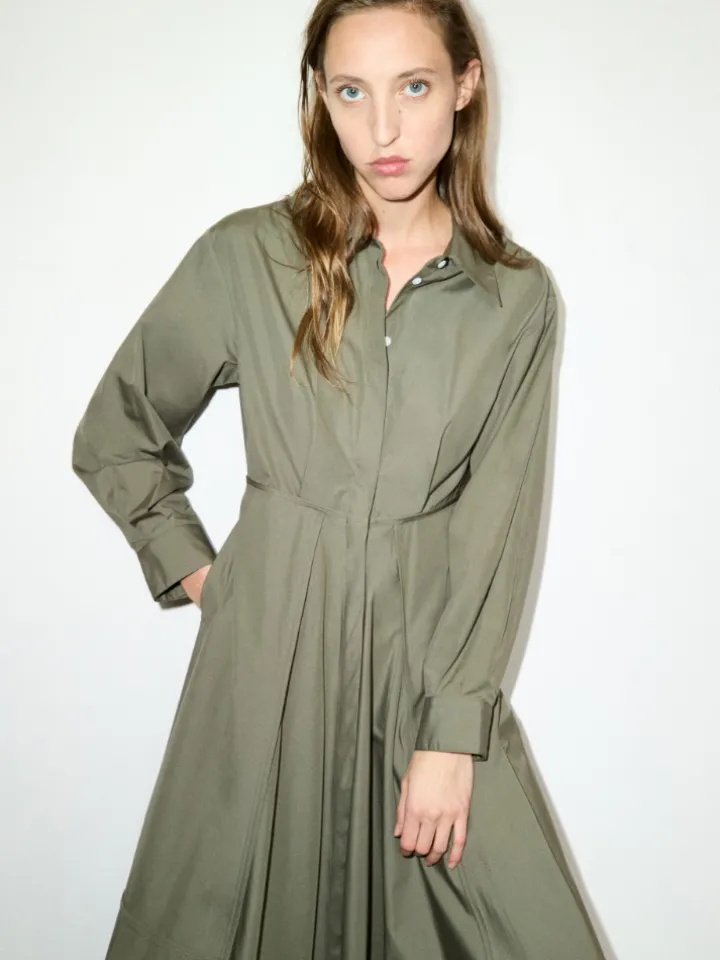 Cotton-poplin shirt dress - loden green