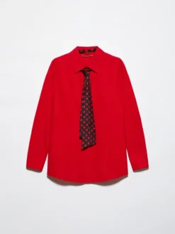 Cotton-poplin shirt with tie - red