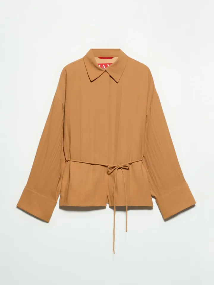 Crinkled envers-satin shacket - terra cotta