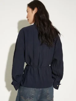 Crinkled envers-satin shacket - midnightblue