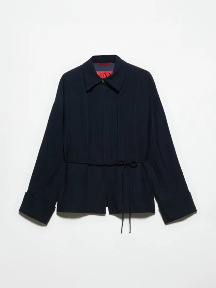 Crinkled envers-satin shacket - midnightblue