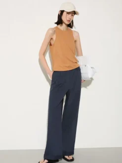 Crinkled envers-satin top - terra cotta