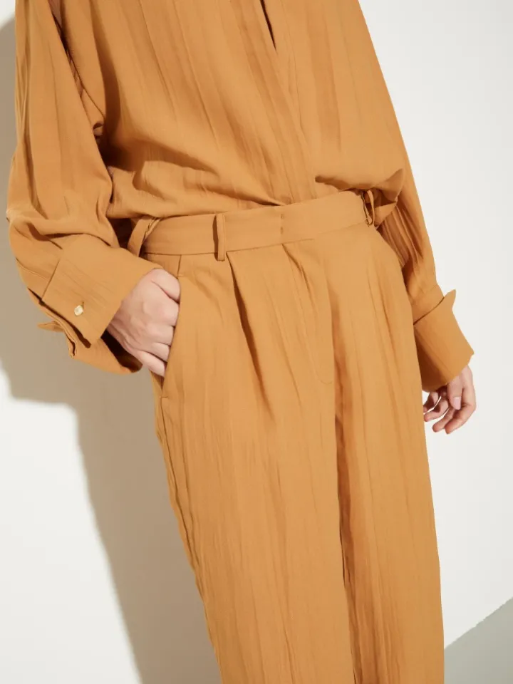 Crinkled envers-satin trousers - terra cotta