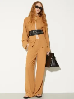 Crinkled envers-satin trousers - terra cotta