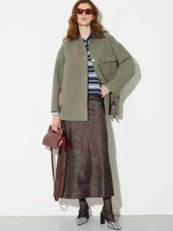 Crinkled satin midi skirt - chocolate