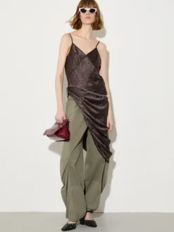 Crinkled satin slip dress - chocolate